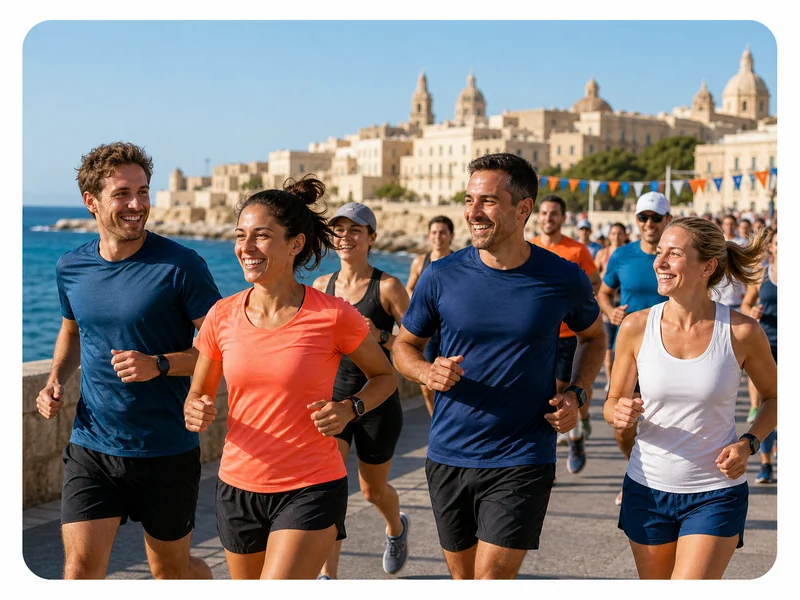 Amateur runners at a coastal travel event