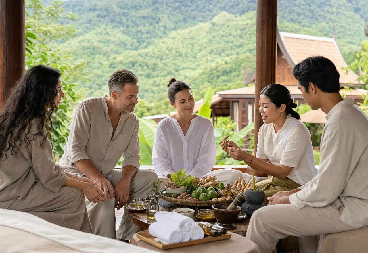 Guests joining a guided herbal wellness experience in northern Thailand